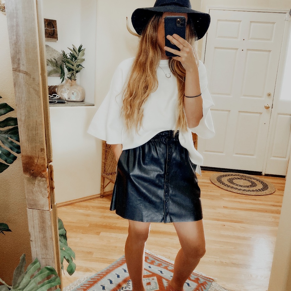 Zara Knit Black Faux Leather Mini Skirt